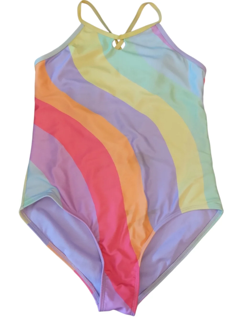 Wonder Nation Swimsuit One Piece Rainbow Stripes And Colors Straps Sz L‎ Plus
